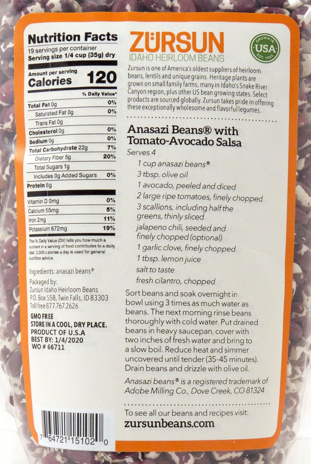 Zursun Heirloom Dry Anasazi Beans 24 oz each (2-Pack)